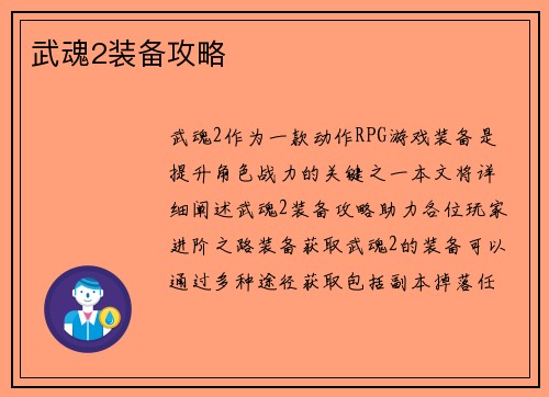 武魂2装备攻略