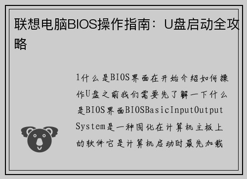 联想电脑BIOS操作指南：U盘启动全攻略